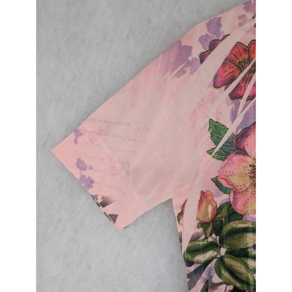 B.L.E.U. Womens Pink Mixed Print Floral Animal Rhinestone T-Shirt XL Y2K - Picture 5 of 9